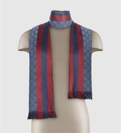 gucci jacquard knit scarf with web and fringe|Gucci gg wool jacquard scarf.